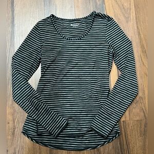Athleta Black and Gray Striped Long Sleeve Tee